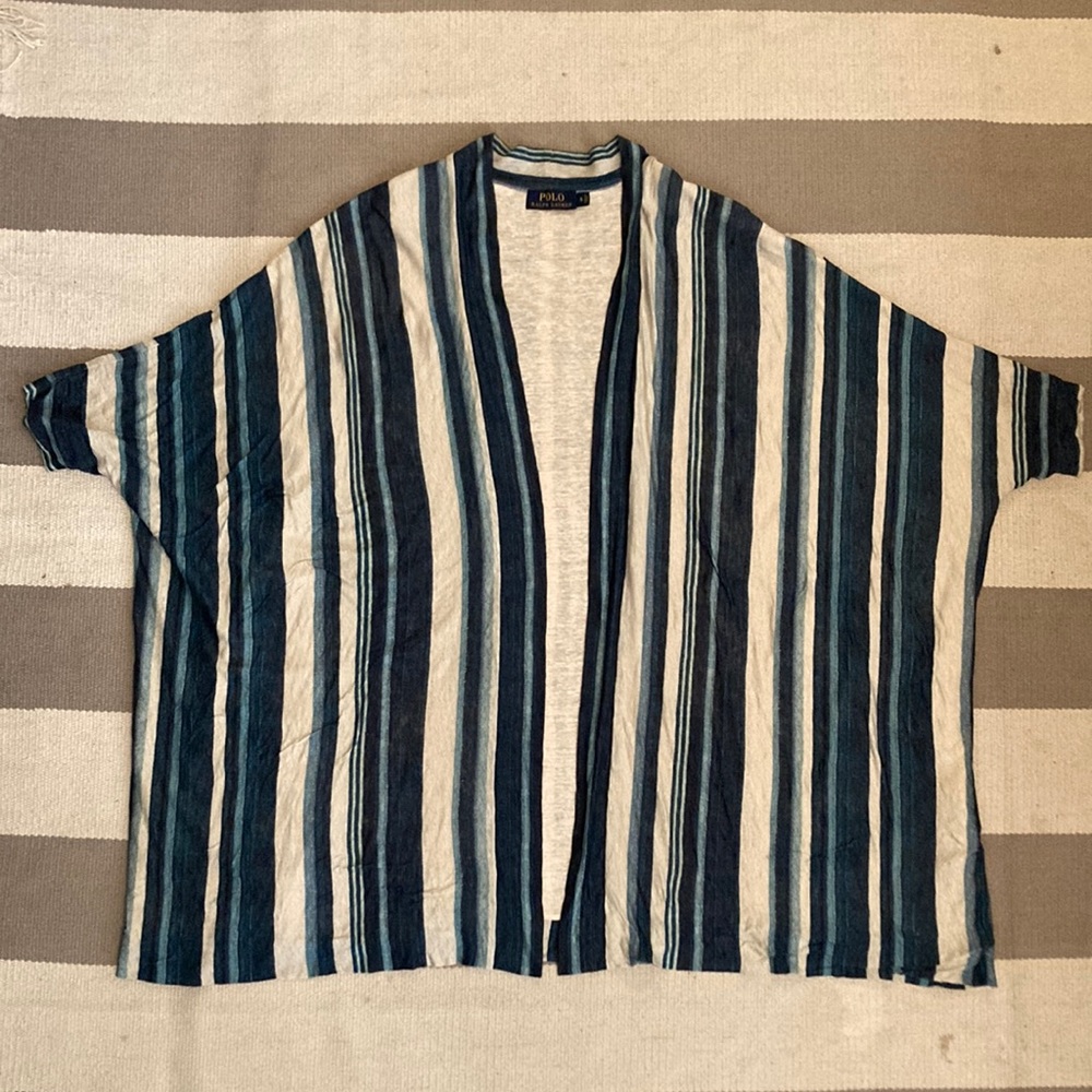 Polo Ralph Lauren Women’s Shawl Striped Open Front Short Sleeve Cardigan  Size S